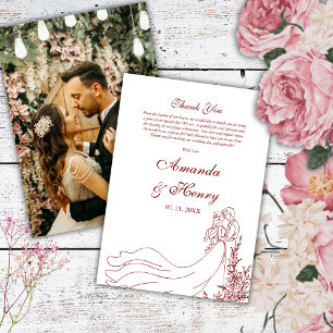 Carte De Remerciements Simple Main tiré Couple Photo Mariage Bourgogne
