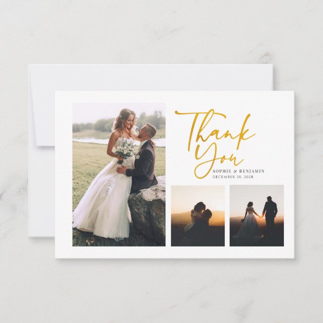 Carte De Remerciements Simple Mariage à la Main en Or (Devant)