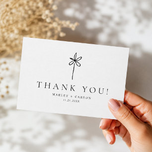 Carte De Remerciements Simple Mariage Bohème Minimaliste Fleur Dessinée à