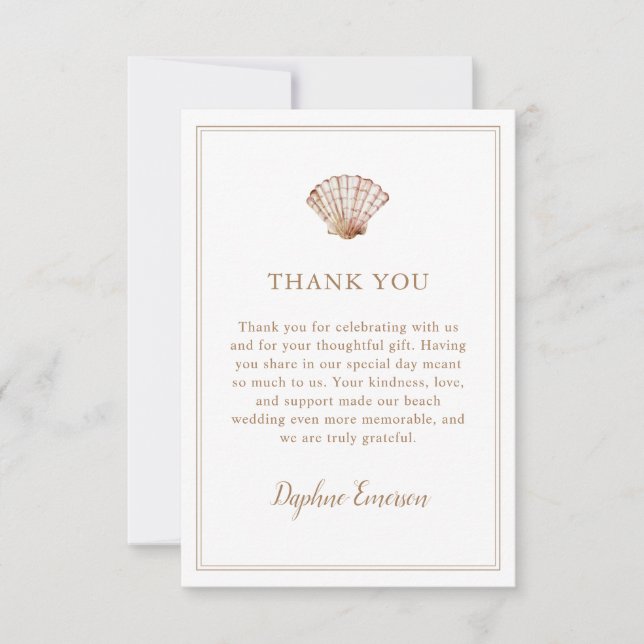 Carte De Remerciements Simple Mariage de Plage Coquillage Classique (Devant)