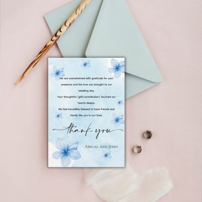 Carte De Remerciements Simple mariage floral bleu (Créateur téléchargé)