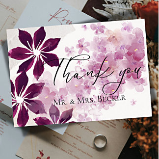 Carte De Remerciements Simple mariage floral classique bordeaux