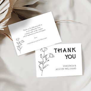 Carte De Remerciements Simple Mariage Floral Moderne Minimaliste