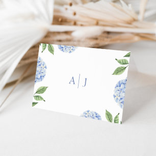 Carte De Remerciements Simple Mariage Monogrammé Hydrangea Bleue