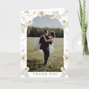 Carte De Remerciements Simple Mariage Photo Fleurs de Champ en Arche