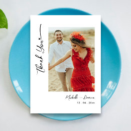 Carte De Remerciements Simple Mariage Photo Script Noir