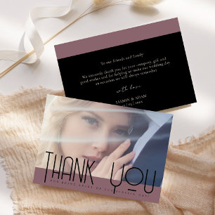 Carte De Remerciements Simple Mariage Photo Violet Noir