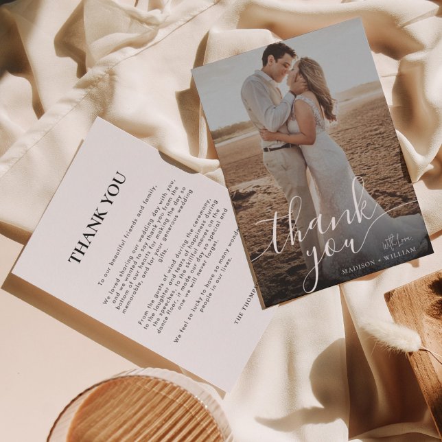 Carte De Remerciements Simple Mariage Romantique Script Photo (Créateur téléchargé)