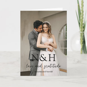 Carte De Remerciements Simple minima gras monogramme photo Mariage modern
