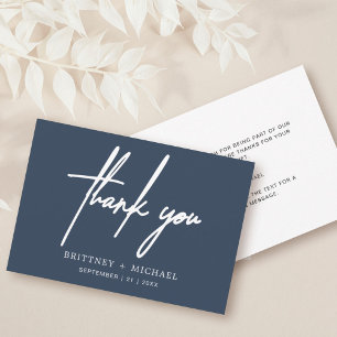 Carte De Remerciements Simple Minimal Moderne Écriture Bleu Navy Poussiér