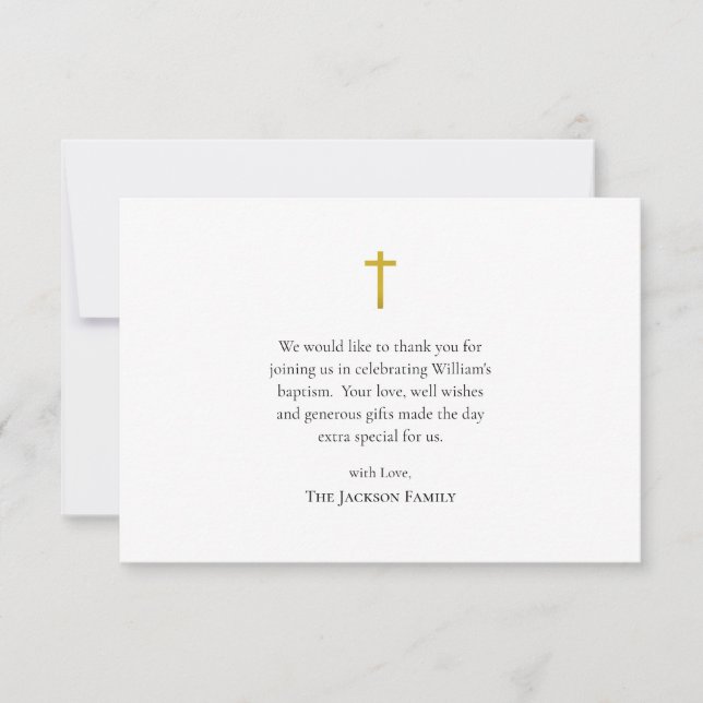 Carte De Remerciements Simple, Minimalist Roman Catholic Baptism (Devant)