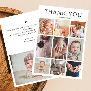 Carte De Remerciements Simple Minimaliste Collage de 10 Photos Nouveau Bé