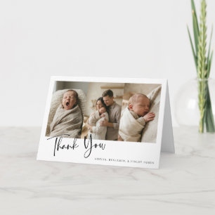 Carte De Remerciements Simple Minimaliste Multi Trois Photo Bébé Plié