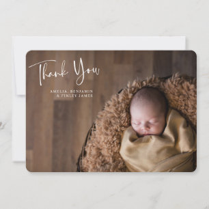 Carte De Remerciements Simple Minimaliste Photo de Nouveau-Né Bébé Horizo