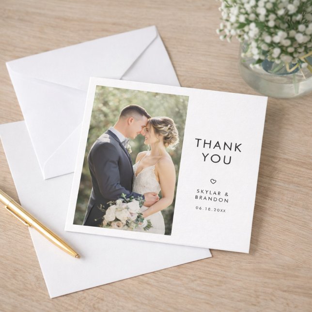 Carte De Remerciements Simple Modern Elegant Rustic Wedding Photo Square  (Créateur téléchargé)