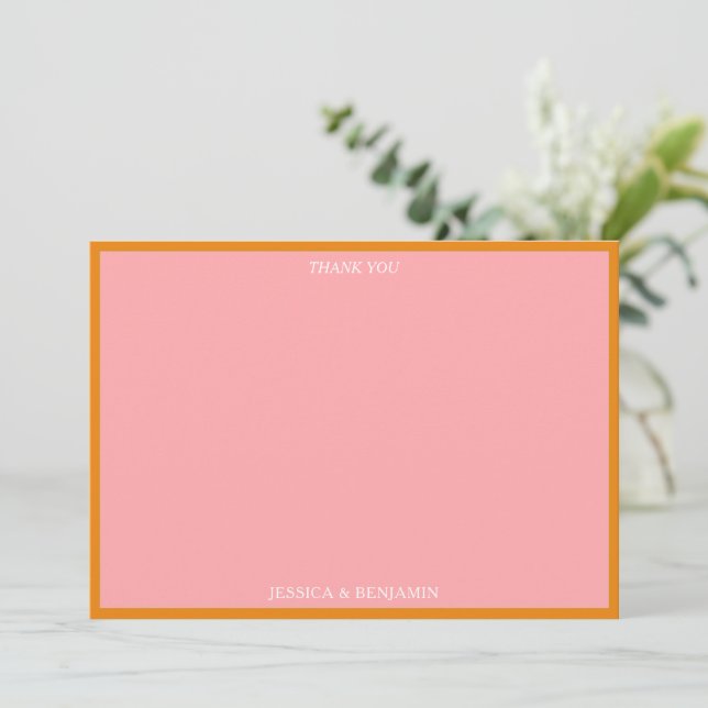 Carte De Remerciements Simple Modern Pink and Orange Bridal Shower (Debout devant)