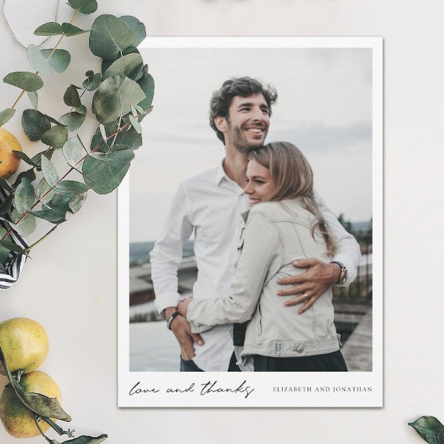 Carte De Remerciements Simple Modern Script Photo Love and Thanks Mariage (Créateur téléchargé)