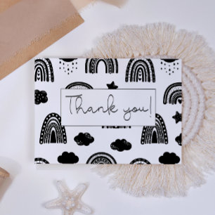 Carte De Remerciements Simple Moderne Baby-Shower Noir Blanc Arc-en-Ciel