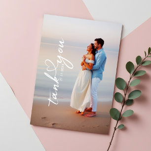 Carte De Remerciements Simple Moderne Cœur Calligraphie Photo de Mariage