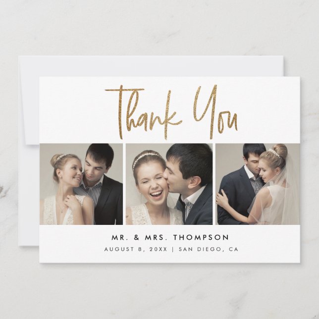 Carte De Remerciements Simple moderne Custom 3 photos Mariages (Devant)