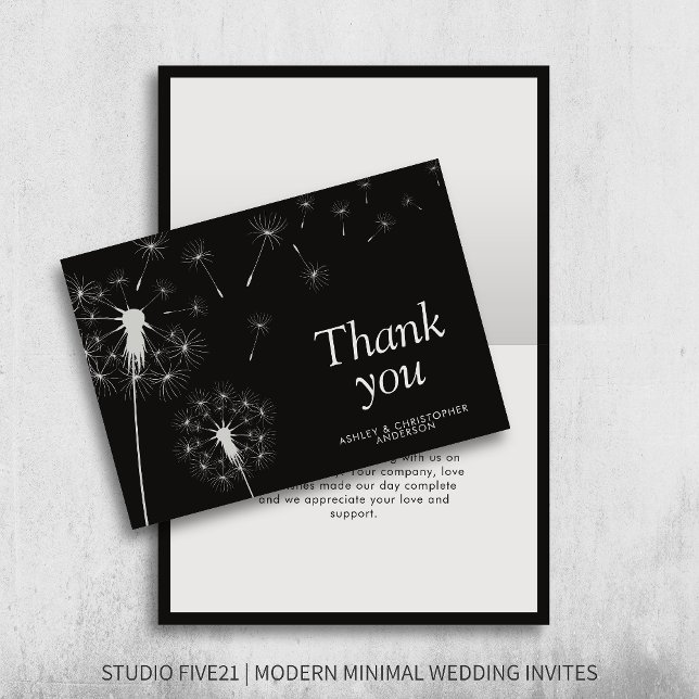 Carte De Remerciements Simple moderne Dandelion Fumée Noir (Créateur téléchargé)