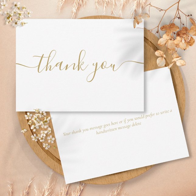 Carte De Remerciements Simple Moderne Élégant Chic Écriture Dorée (Simple Modern Elegant Chic Gold Script Thank You Card)
