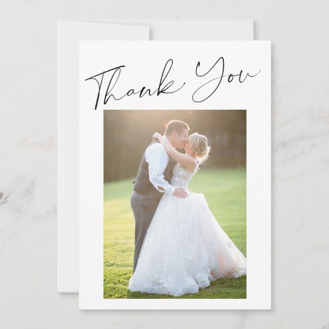 Carte De Remerciements Simple moderne élégant script photo mariage (Devant)