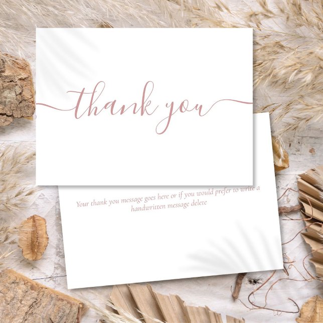 Carte De Remerciements Simple Moderne Élégante Écriture Rose Poussiéreuse (Simple Modern Elegant Dusty Rose Script Thank You Card)