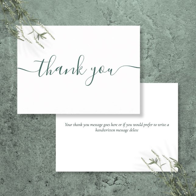 Carte De Remerciements Simple Moderne Émeraude Vert Bordeaux Script (Simple Modern Emerald Green Burgundy Script Thank You Card)