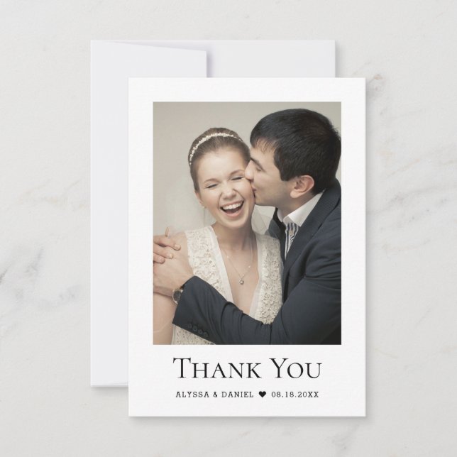 Carte De Remerciements Simple moderne Mariage Photo Heart petit (Devant)