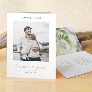 Carte De Remerciements Simple moderne Mariage photo noir et or