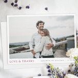 Carte De Remerciements Simple moderne Photo Mariage Bourgogne<br><div class="desc">Ce modèle mariage photo simple et élégant présente vos noms et date sous votre photo, ainsi que "LOVE & THANKS" mis en valeur dans une élégante teinte bordeaux. Et la couleur par défaut de vos noms et date sur le devant est un noir légèrement adouci. Vous pouvez choisir de modifier...</div>
