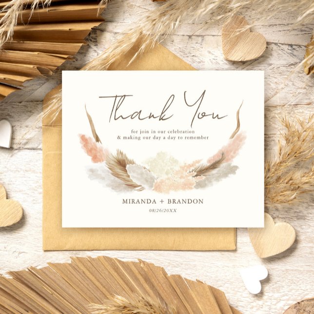 Carte De Remerciements Simple Moderne Rustique Mariage Herbe de Pampas (Créateur téléchargé)