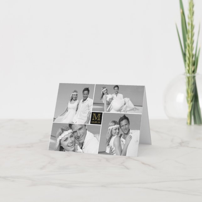 Carte De Remerciements Simple Monogramme Box 4 Multi Photo Modern Mariage (Devant)