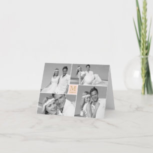 Carte De Remerciements Simple Monogramme Box 4 Multi Photo Modern Mariage