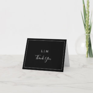 Carte De Remerciements Simple Monogramme Noir Mariage Élégant