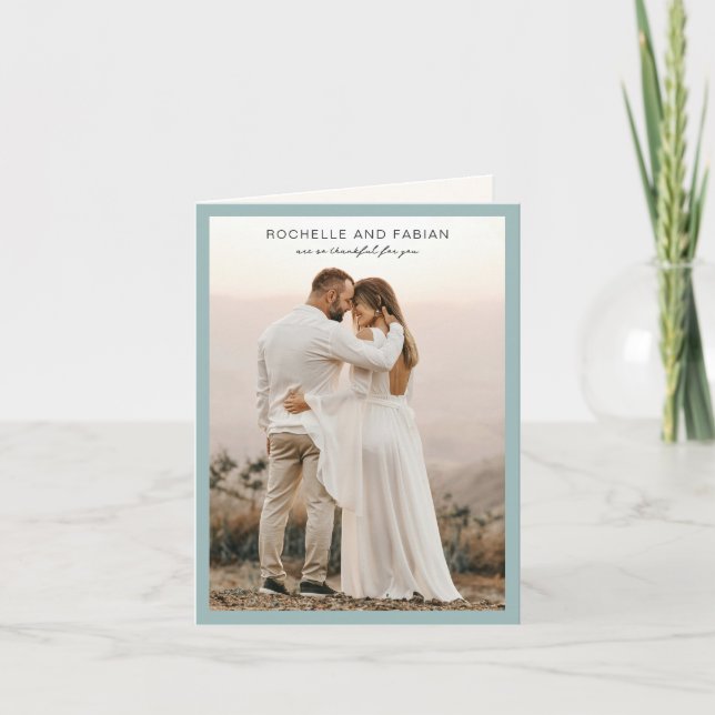 Carte De Remerciements Simple Muted Blue Photo Mariage élégant (Devant)