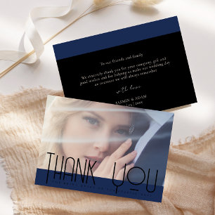 Carte De Remerciements Simple Navy Blue Black Typographie Mariage photo