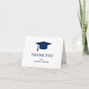 Carte De Remerciements Simple Navy Blue Mortar Board Modernisation gradua