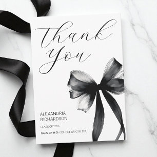 Carte De Remerciements Simple Nœud Coquette Noir et Blanc pour la Remise