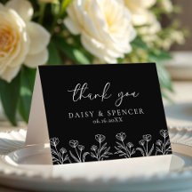 Simple Noir Moderne Floral Outline Mariage plié