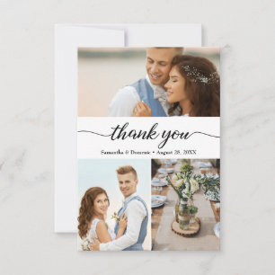 Carte De Remerciements Simple Photo Collage Script Mariage Moderne