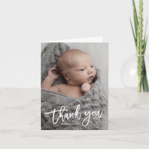 Carte De Remerciements Simple Photo de bébé calligraphié