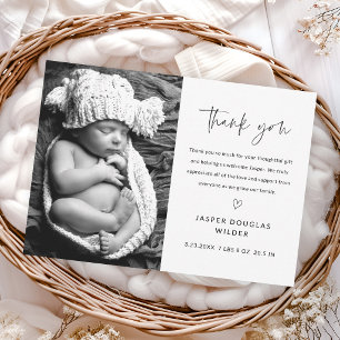 Carte De Remerciements Simple Photo de bébé en noir et blanc avec écritur