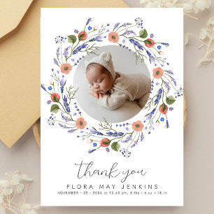 Carte De Remerciements Simple Photo de Fleur Sauvage Baby Shower