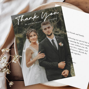 Carte De Remerciements Simple Photo de mariage avec écriture manuscrite