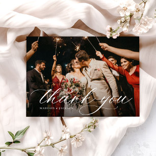 Carte De Remerciements Simple Photo de Mariage Élégant Moderne