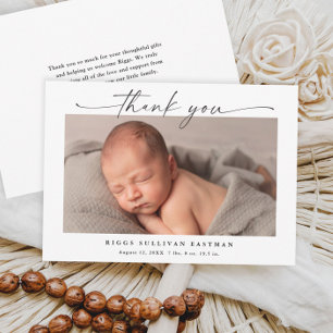 Carte De Remerciements Simple Photo Horizontale Bébé Script