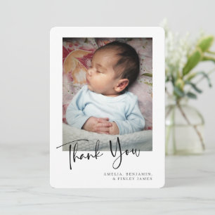 Carte De Remerciements Simple Photo Minimaliste de Nouveau-Né Bébé