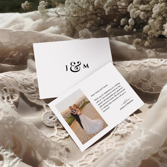 Carte De Remerciements Simple Photo with Monogram Wedding (Créateur téléchargé)